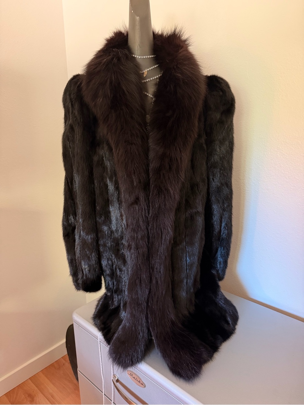Nordstrom Lucious vintage Dark Brown mink + fox trimmed Fur Coat jacket